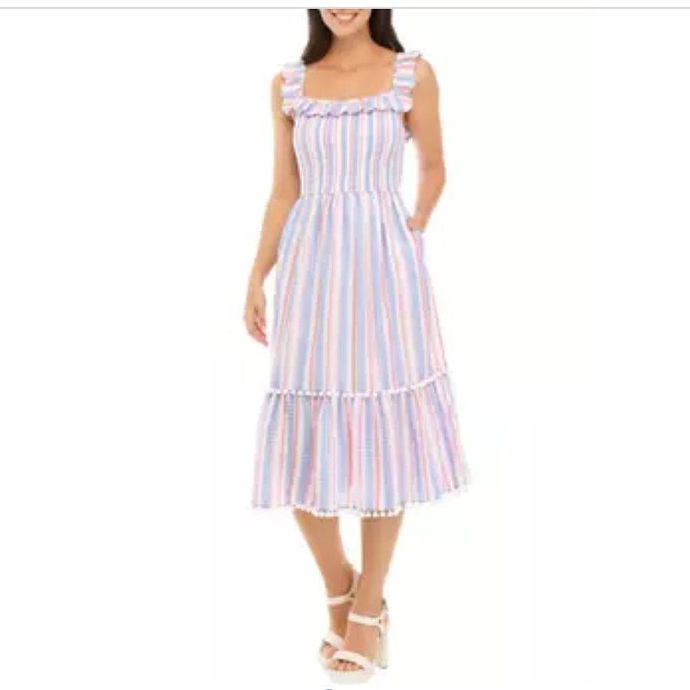 NWT Crown & Ivy square neck pom ruffle sleeve dress